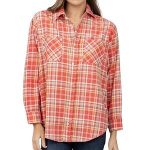 The Great. Wrangler Brushed Cotton Flannel Plaid Long Sleeve Button-Up Shirt